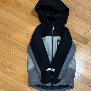Kids Black and Gray Hooded Ski Jacket, XS